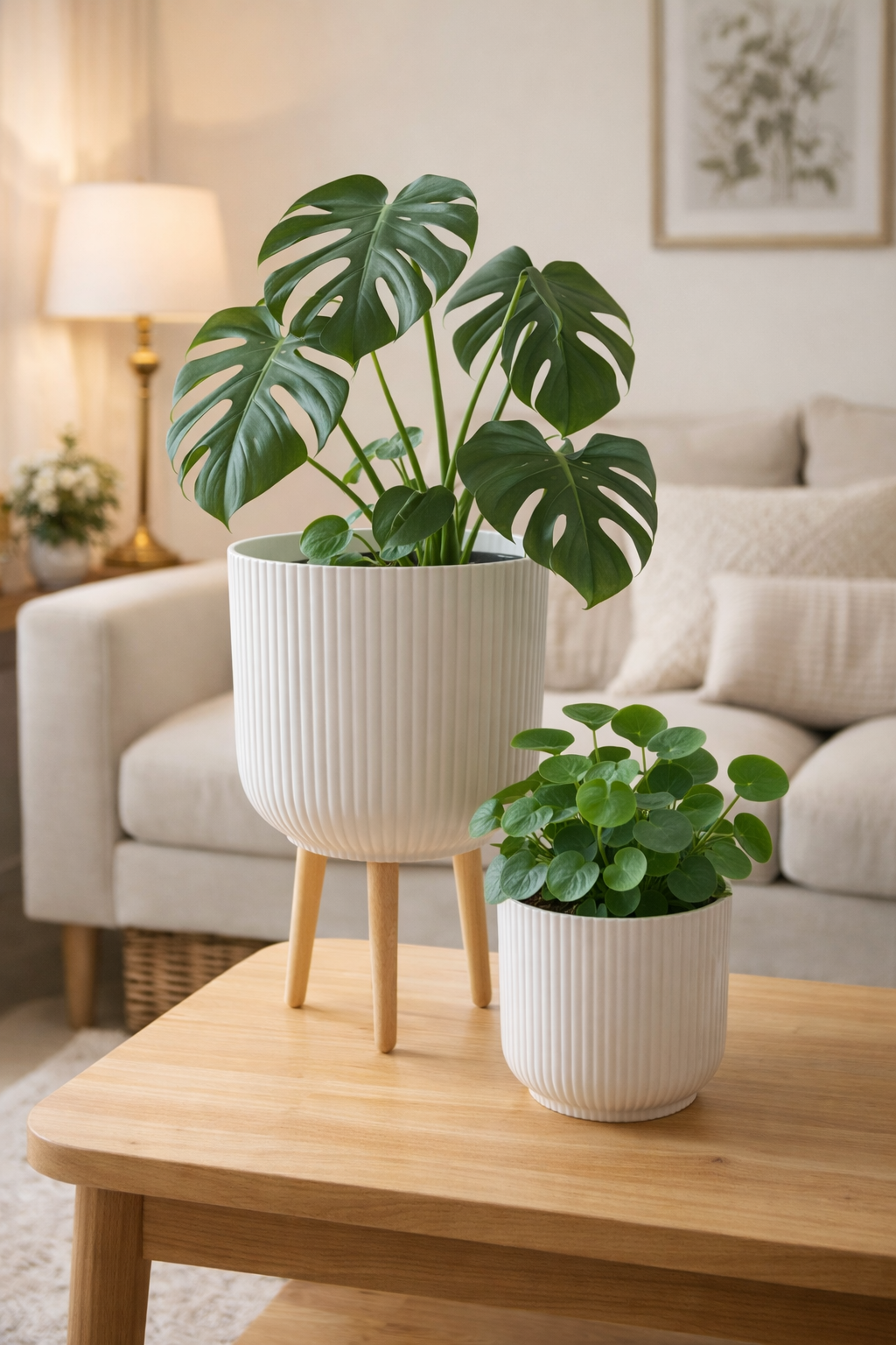 Helenia Ribbed Planter Set White